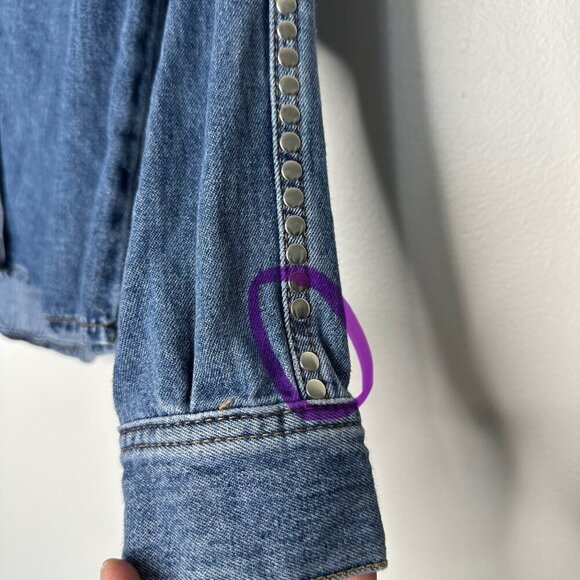 MNG Mango Denim Shirt Size 6 Blue Studded Snap Oversized Boho Western - Picture 7 of 14